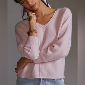 ANTHROPOLOGIE PILCRO Baby Pink Cashmere Open-Back Sweater